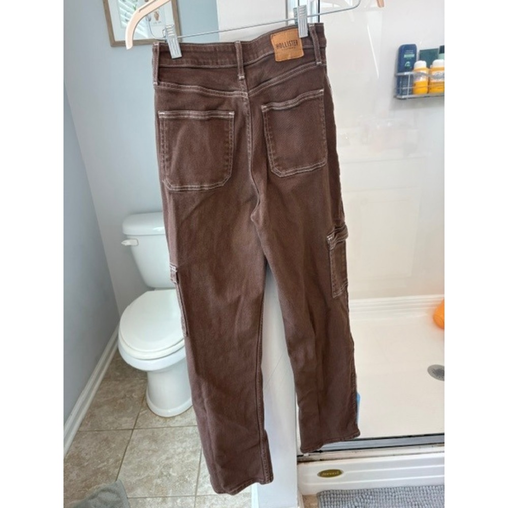 Hollister Ultra High Rise Dad Jean Cargo Pants Brown Utility Straight Leg - Picture 5 of 5